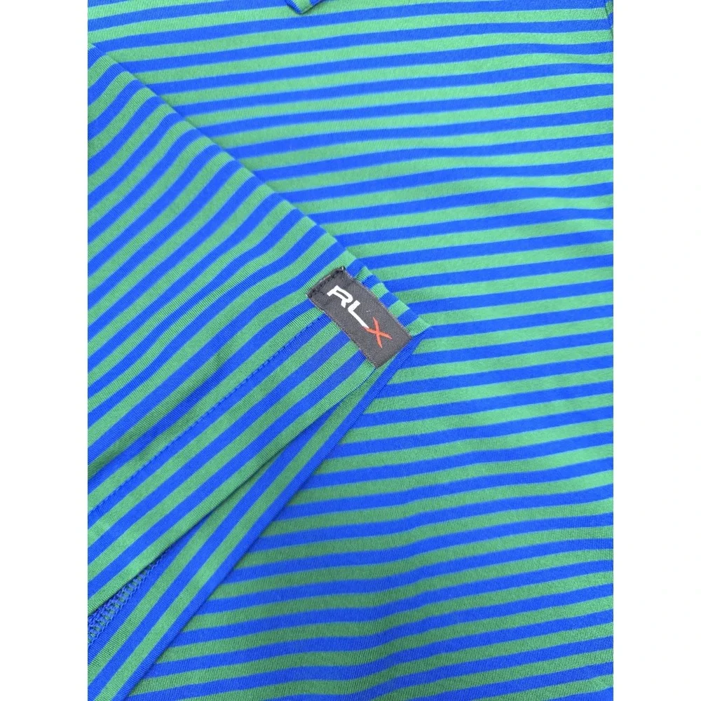 Ralph Lauren RXL Polo‎ Shirt Mens 2XL Golf Blue/Green Striped Casual Preppy